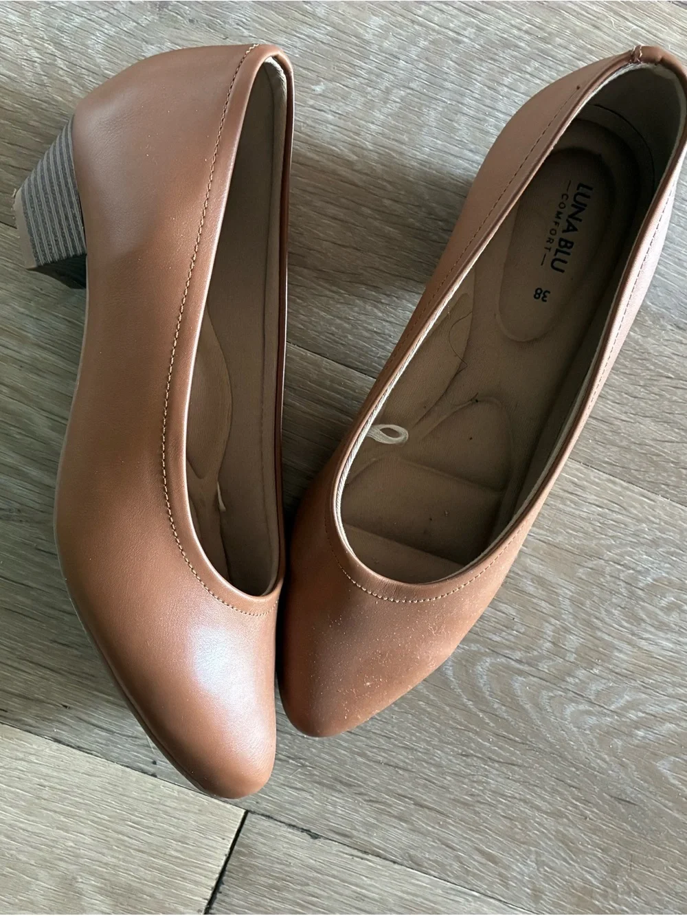 Tan Block Heel Pumps